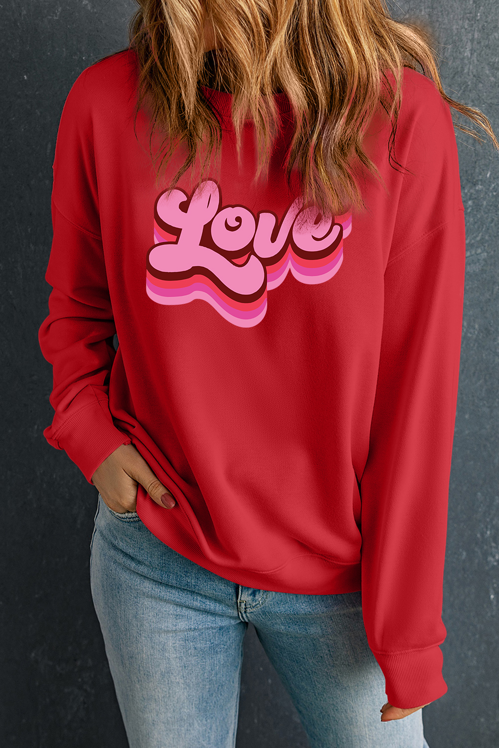 Red Love Printed Crewneck Valentines Pullover Sweatshirt - loveforevers
