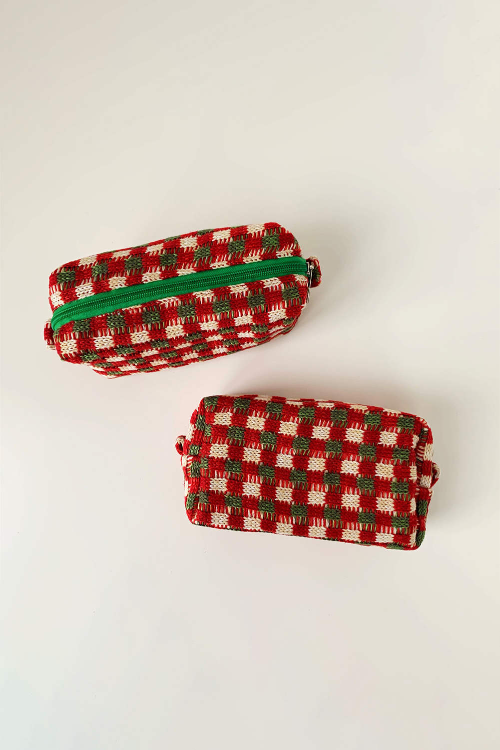 Racing Red Christmas Style Crochet Zipper Square Makeup Bag - loveforevers