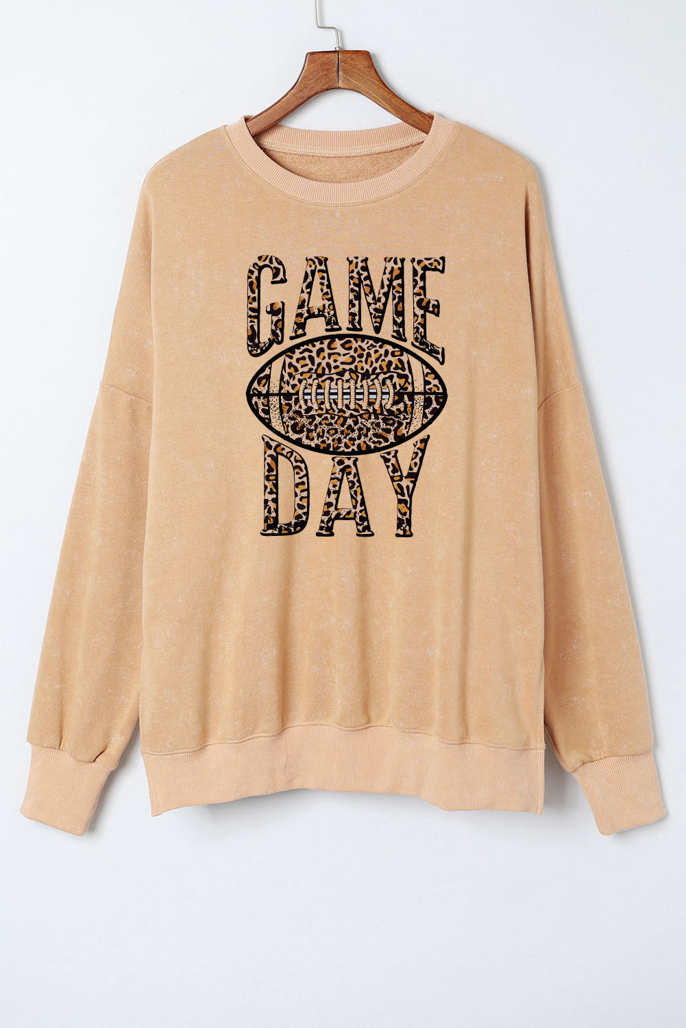Khaki Loose Leopard Rugby Football GAME DAY Graphic Sweatshirt - loveforevers