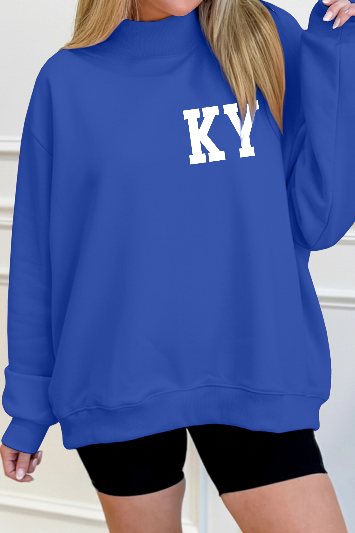 Dark Blue KY KENTUCKY Printed Mock Neck Sweatshirt - loveforevers