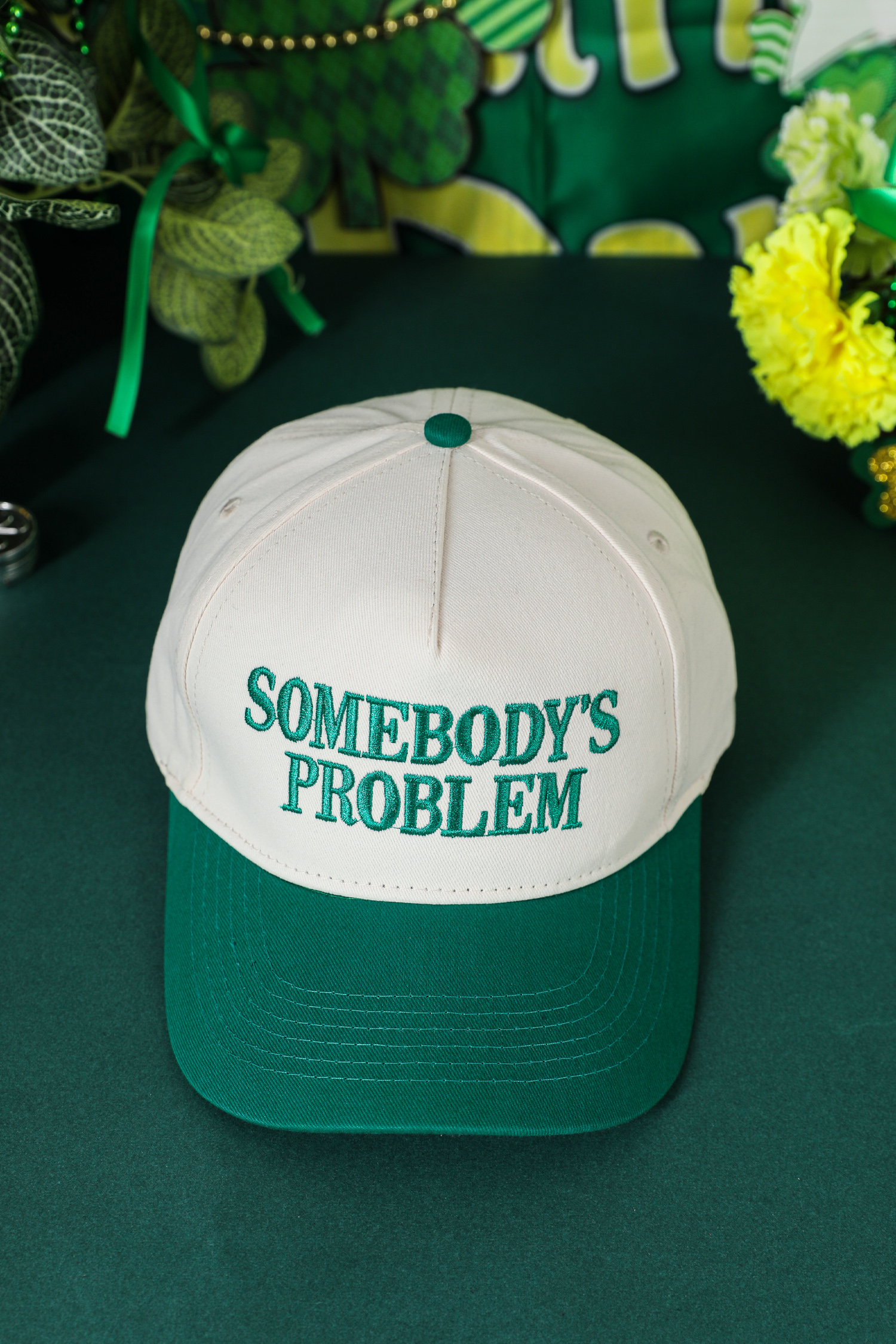 Dark Green SOMEBODYS PROBLEM Embroidered Two-tone Baseball Cap - loveforevers