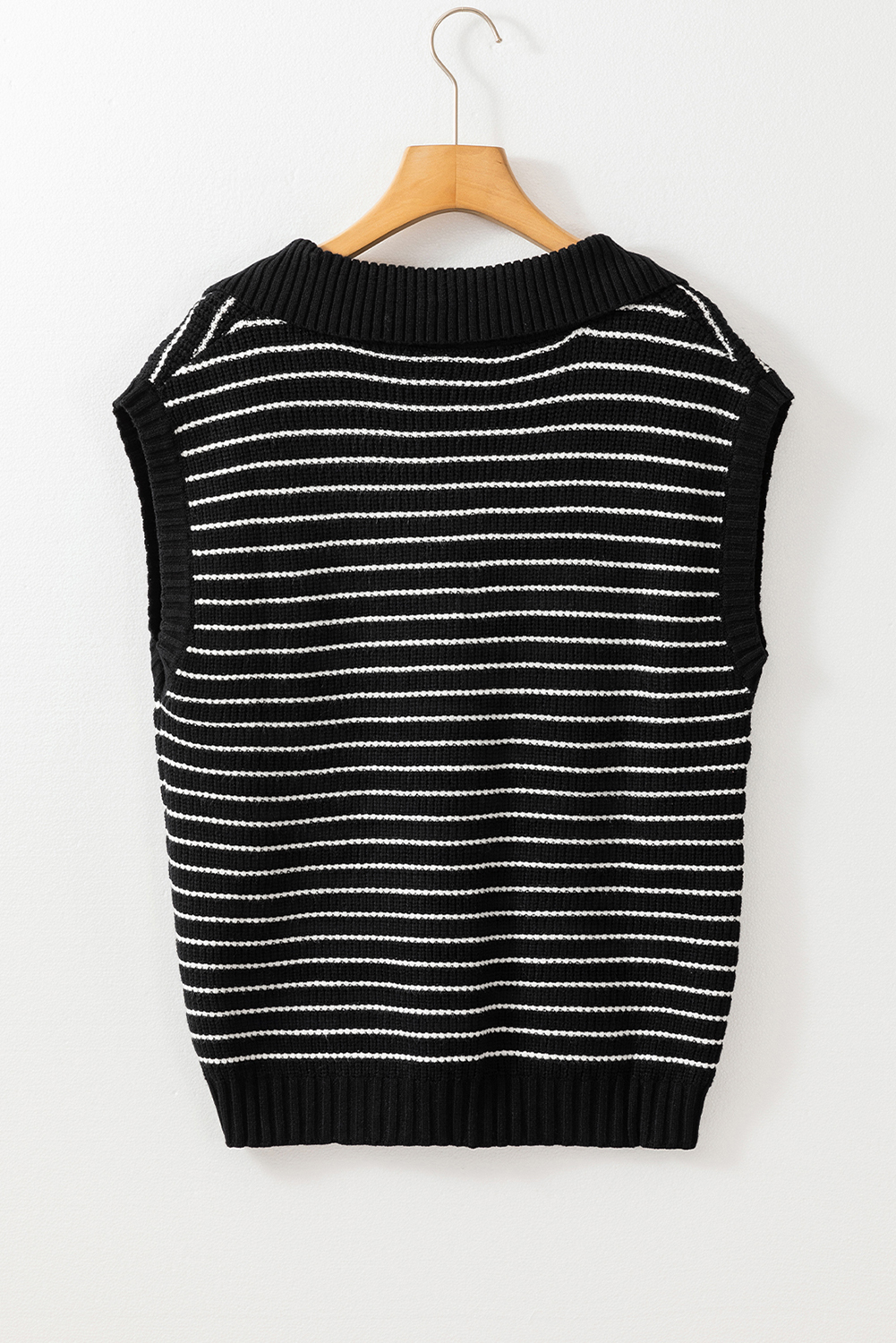 Beige Stripe Turn-down V Neck Sweater Tank Top - loveforevers