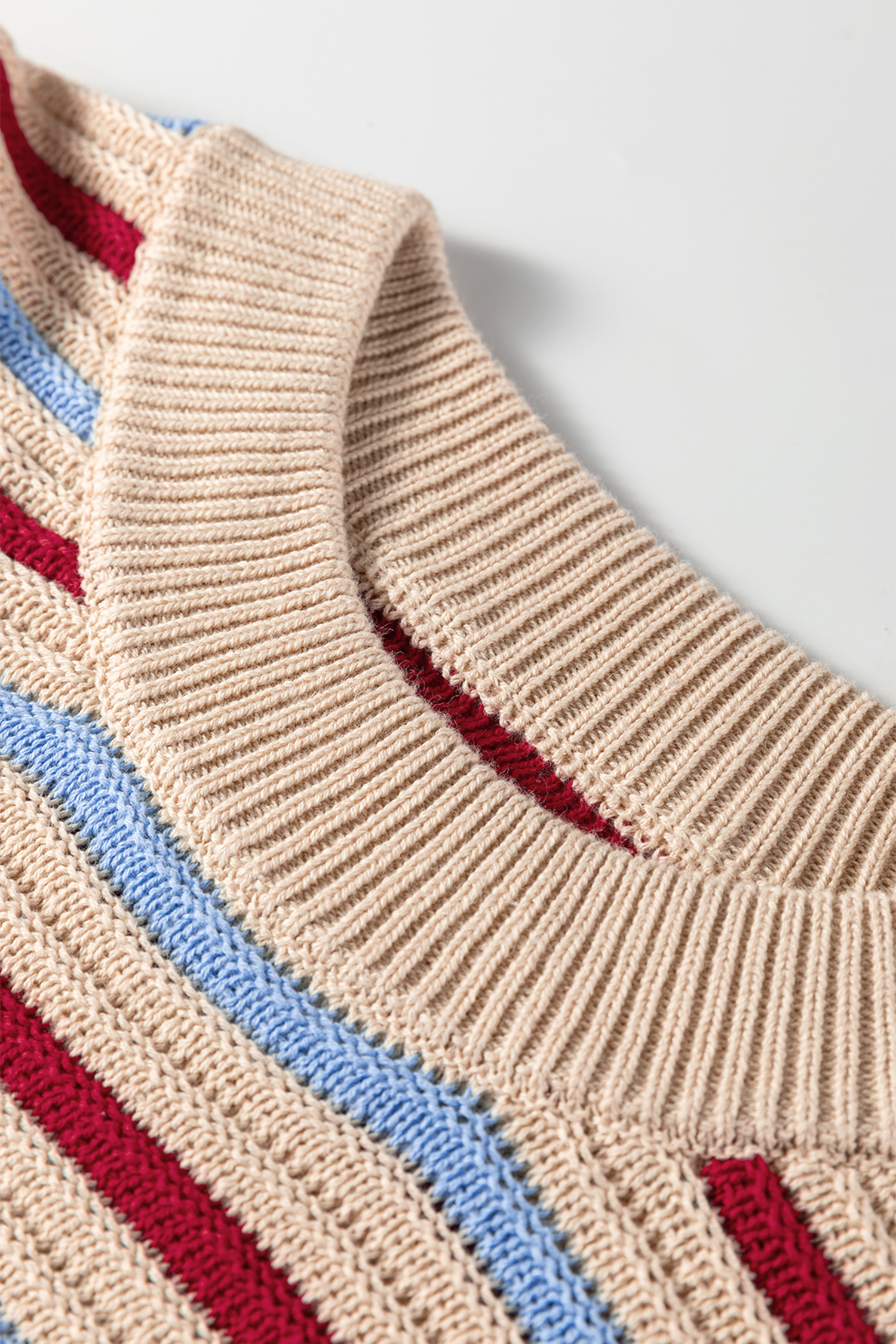 Khaki Stripe Drop Shoulder Cropped Long Sleeve Fall Sweater - loveforevers