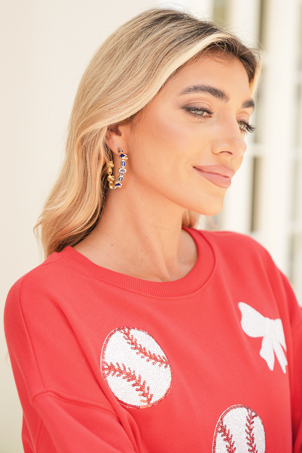 Dark Blue Game Day Football Helmet Jersey Hoop Earrings - loveforevers
