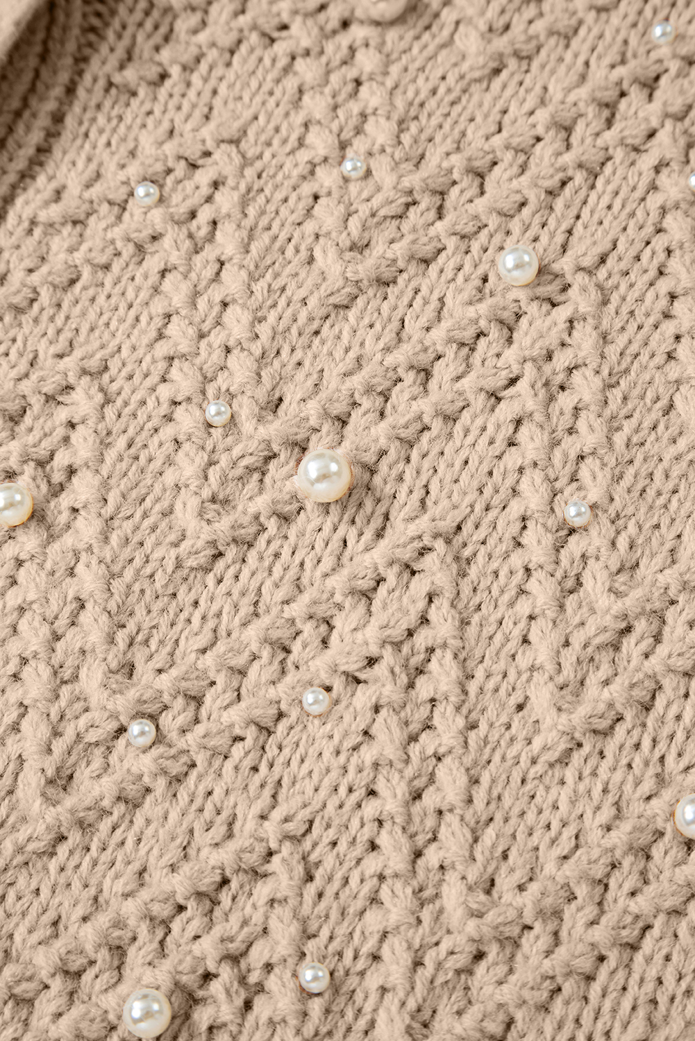 Smoke Gray Pearl Embellished Button Front V Neck Sweater Cardigan - loveforevers