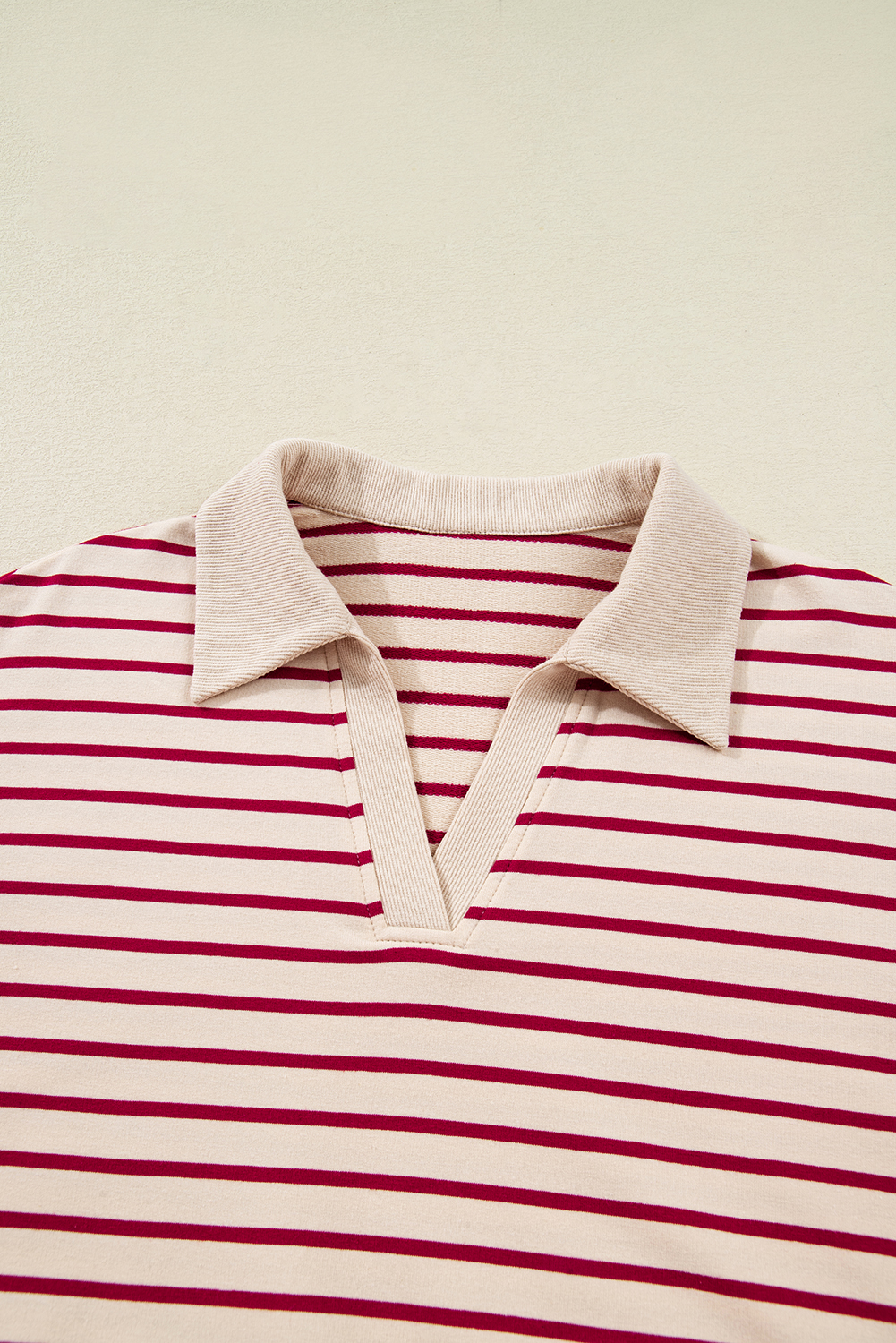 Red Stripe Cropped Collared Drop Shoulder Pullover and Bubble Mini Skirt Set - loveforevers