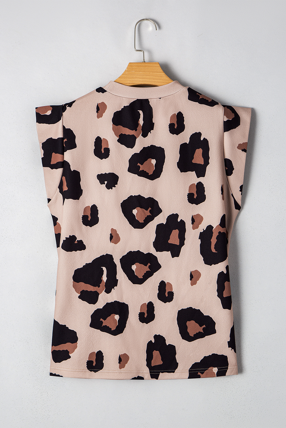 Khaki Leopard Crew Neck Cap Sleeve Casual Tee - loveforevers