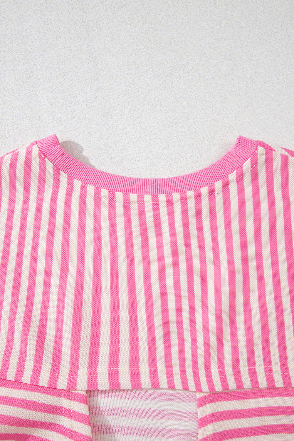 Red Stripe Bowknot Cutout Back Drop Shoulder Wide Bracelet Sleeve Loose Tee - loveforevers