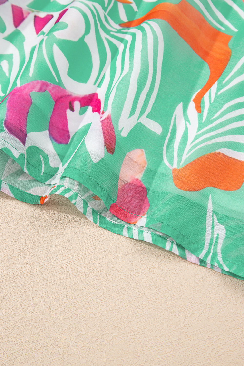 Green Tropical Boho Print Puff Sleeve Square Neck Loose Plus Blouse - loveforevers