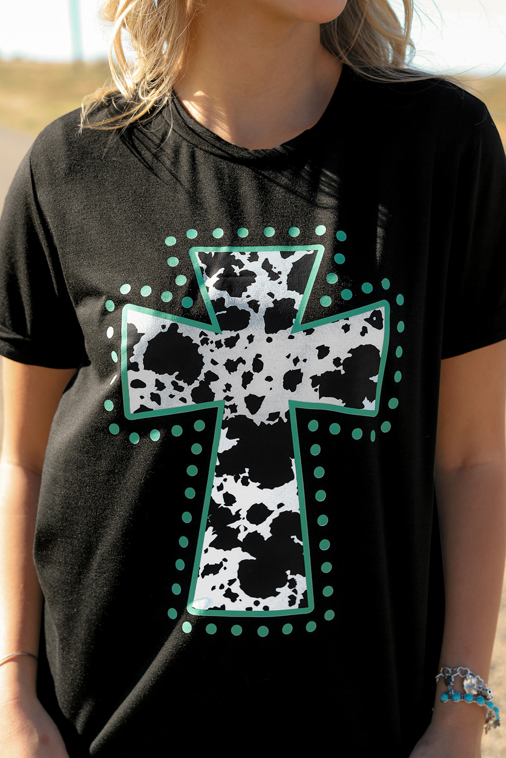 Black Animal Print Cross Graphic Tee - loveforevers