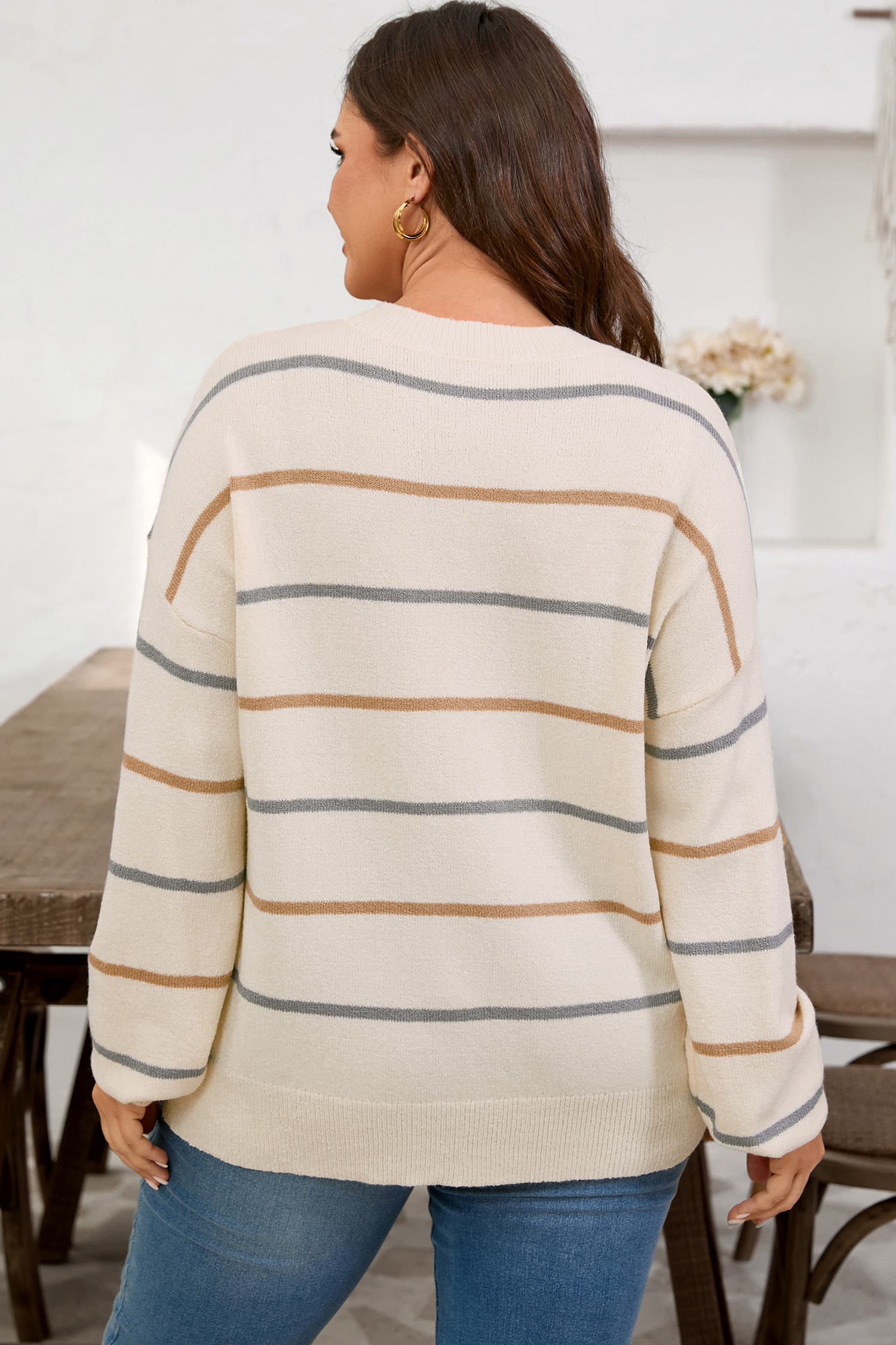 Multicolour Striped Buttoned Front V Neck Drop Shoulder Cardigan Sweater - loveforevers