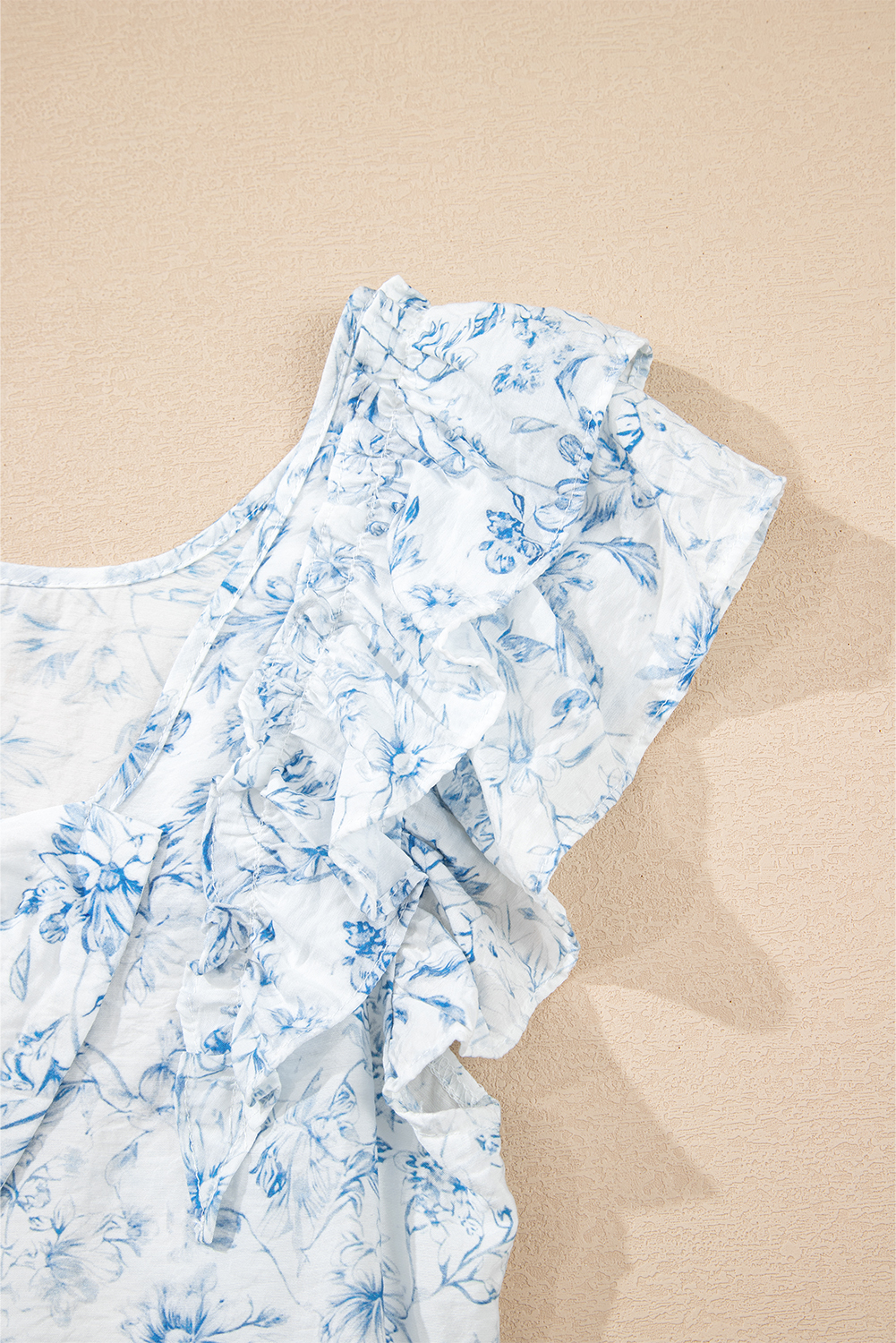 Beau Blue Textured Bow Knot Frilled Butterfly Sleeve Blouse - loveforevers