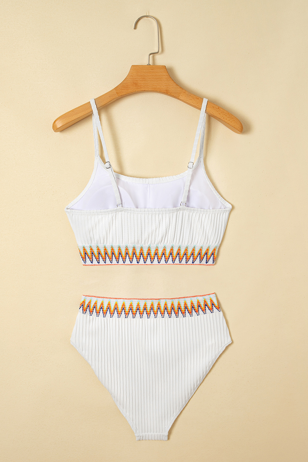 White Textured Contrast Banding Bikini High Waist 2pcs Swimsuit - loveforevers