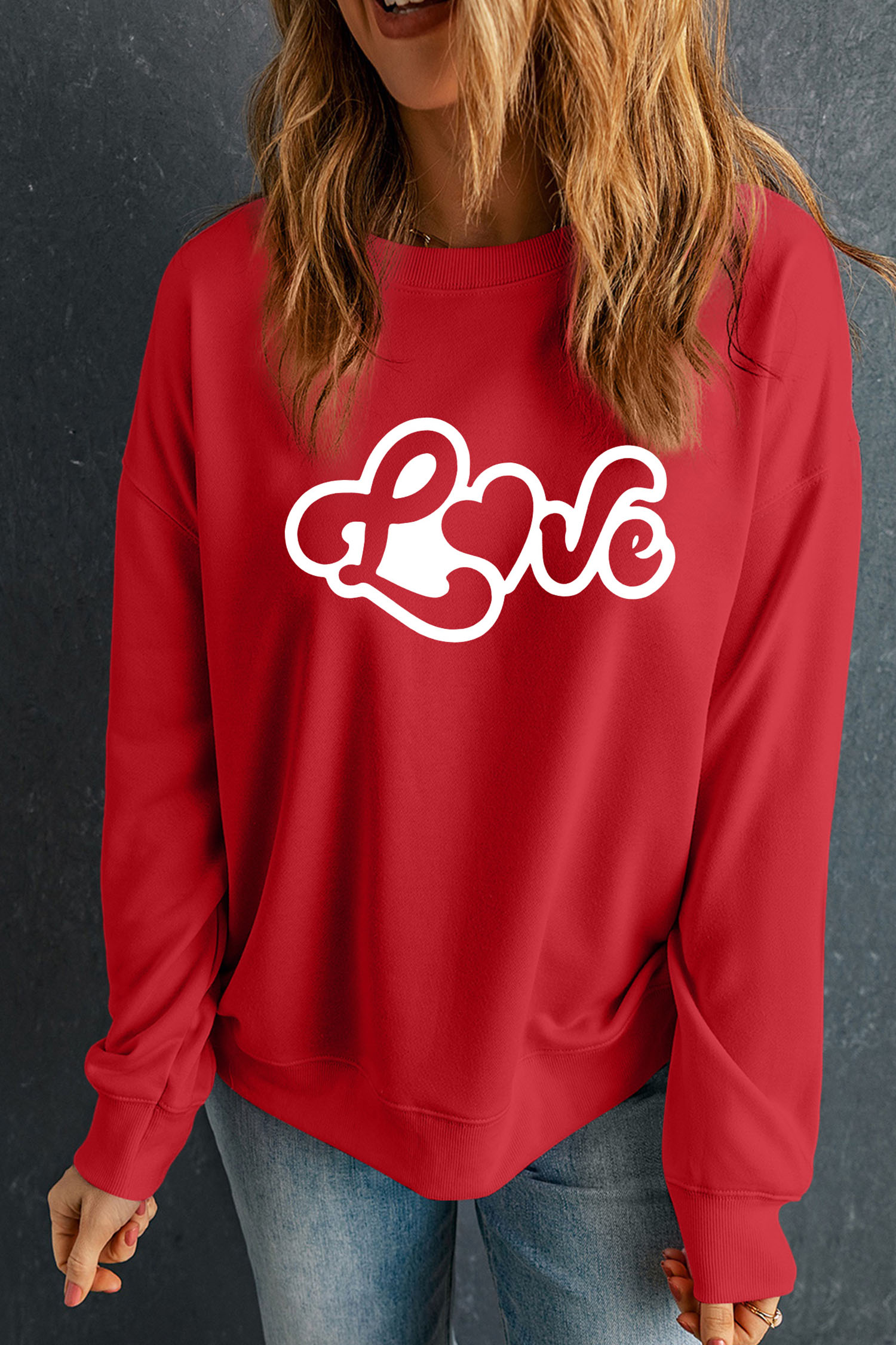 Red Love Letter Printed Casual Sweatshirt - loveforevers