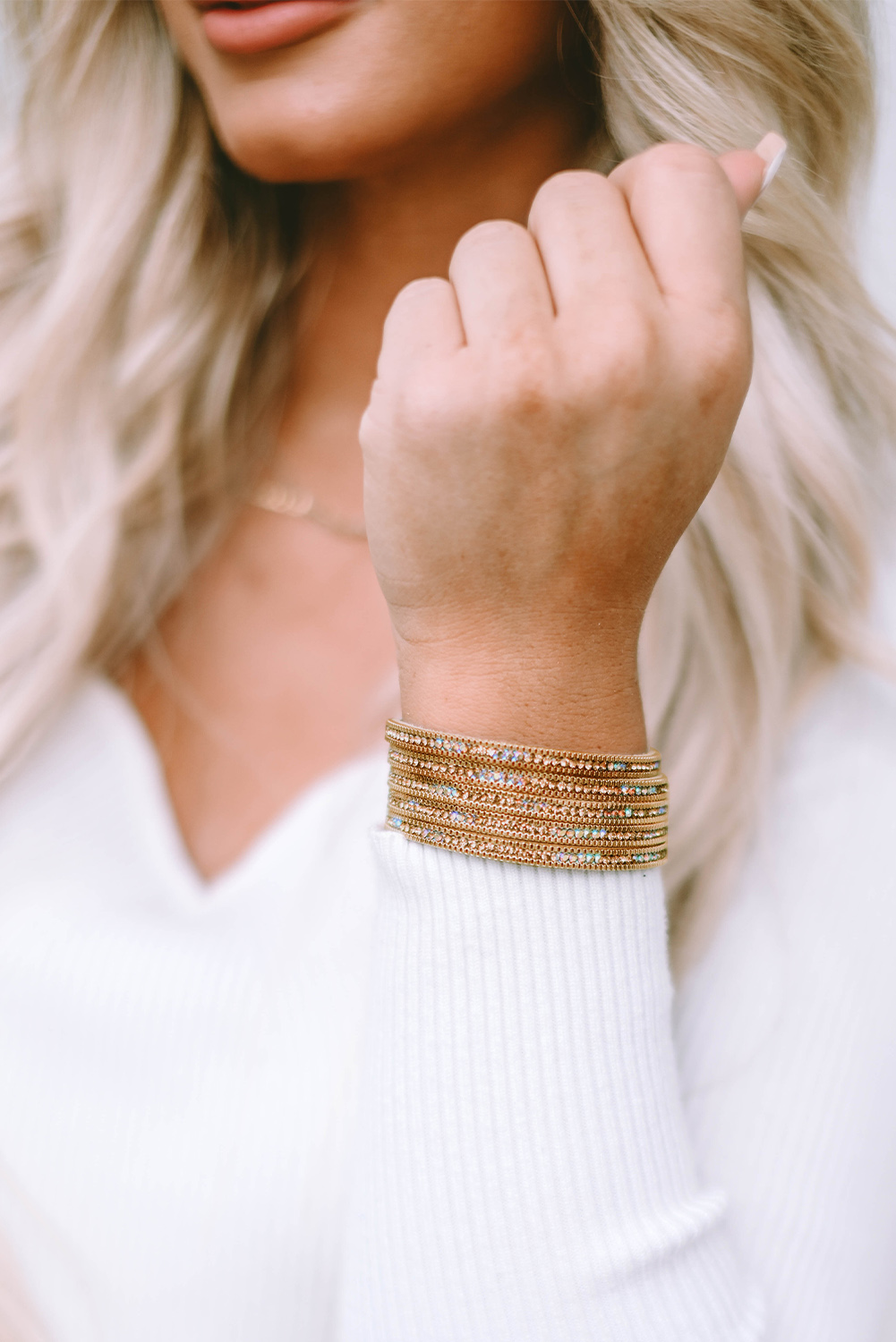 Gold Full Diamond Leather Wide Plated Magnetic Buckle Bracelet - loveforevers