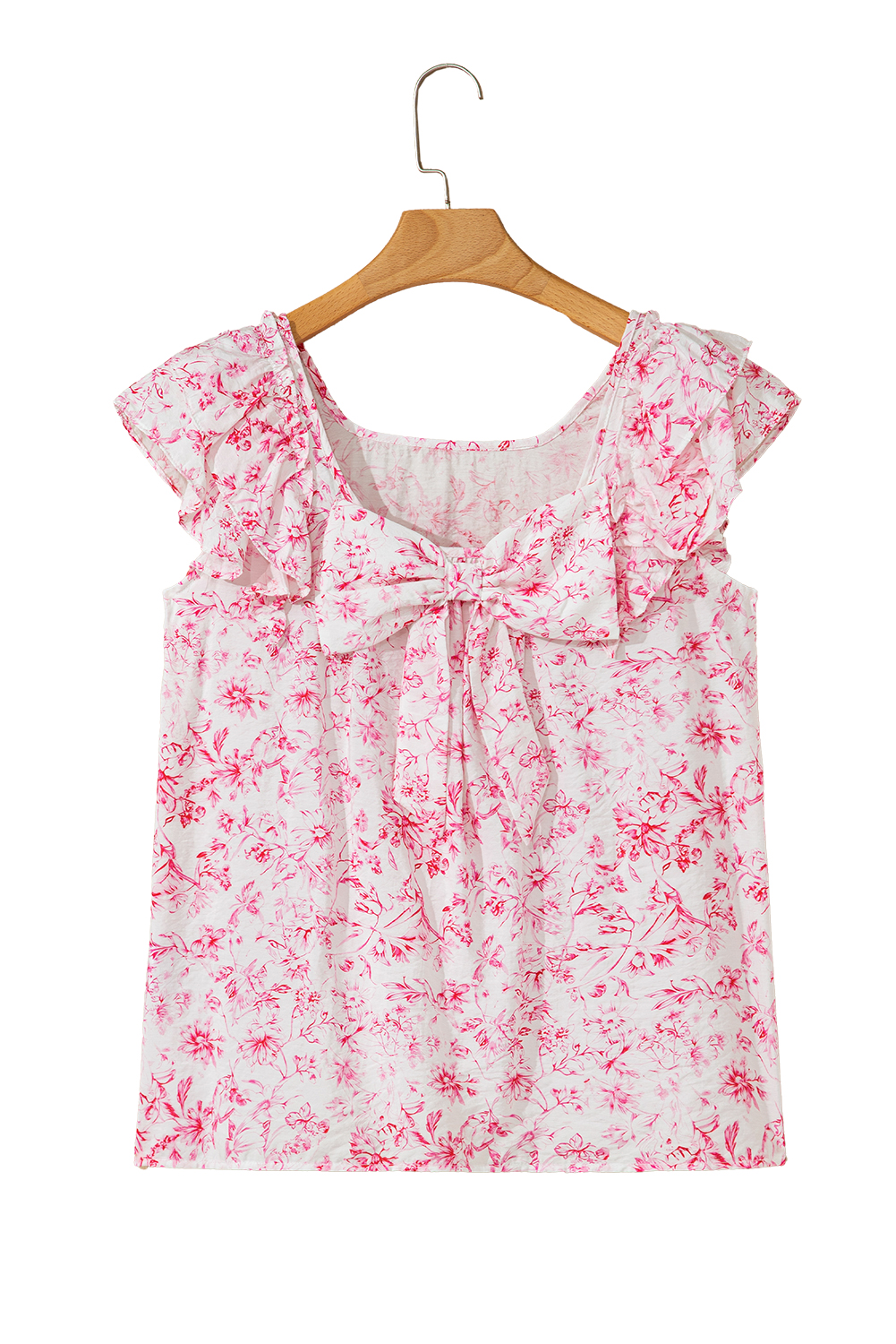 Beau Blue Textured Bow Knot Frilled Butterfly Sleeve Blouse - loveforevers