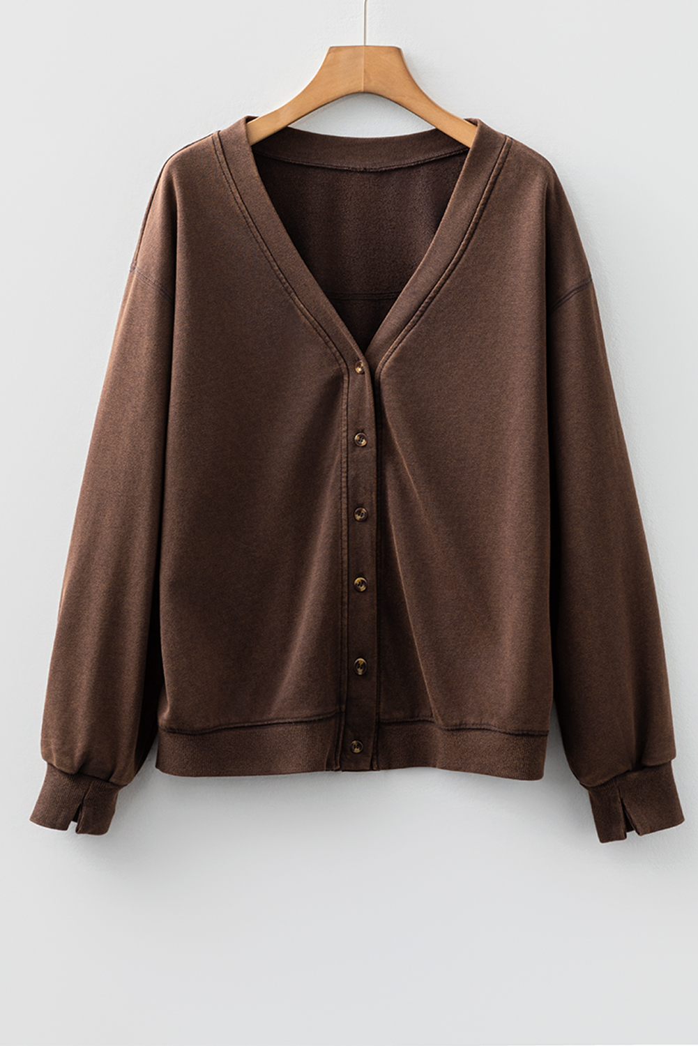 Coffee Button Front V Neck Casual Cardigan - loveforevers