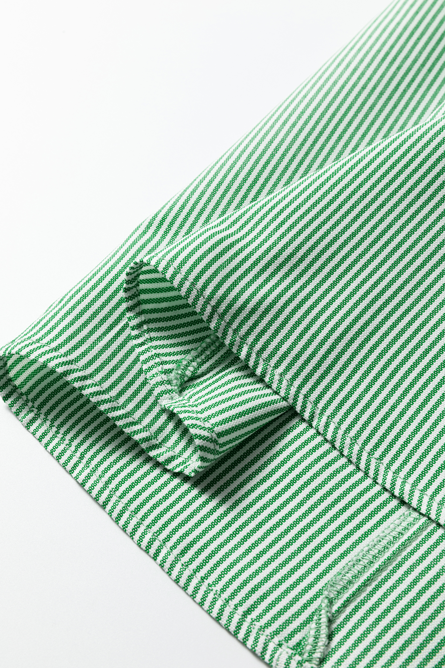 Mint Green Striped Print Collared Split Neck Half Sleeve Blouse - loveforevers