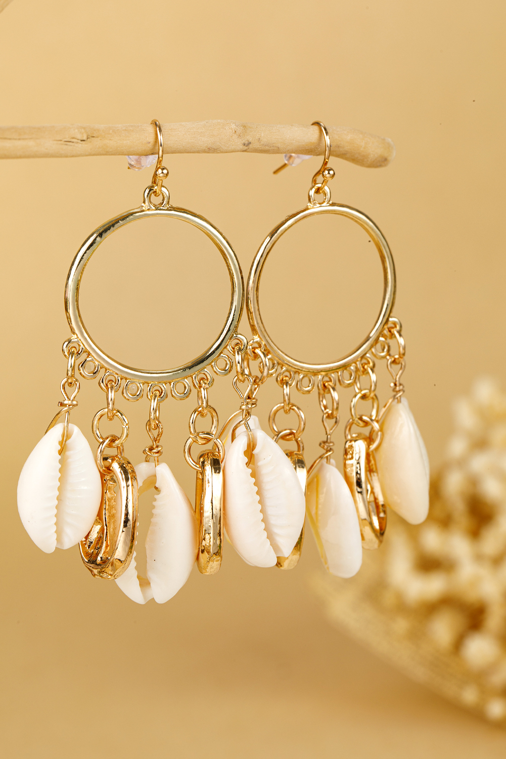 Gold Seashell Charm Hoop Dangle Earrings - loveforevers