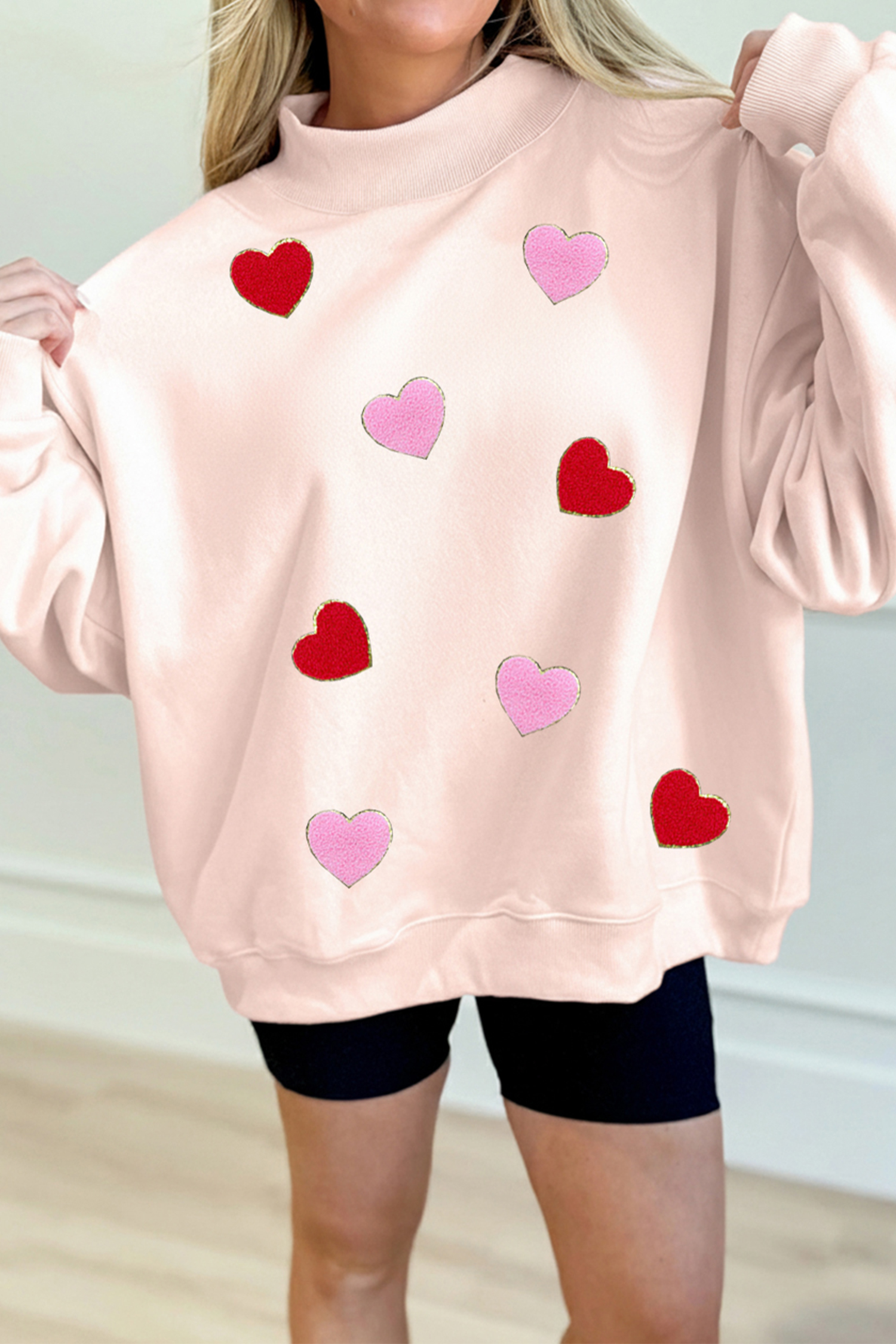 Apricot Pink Cowgirl Element Embroidered Detail Mock Neck Sweatshirt - loveforevers