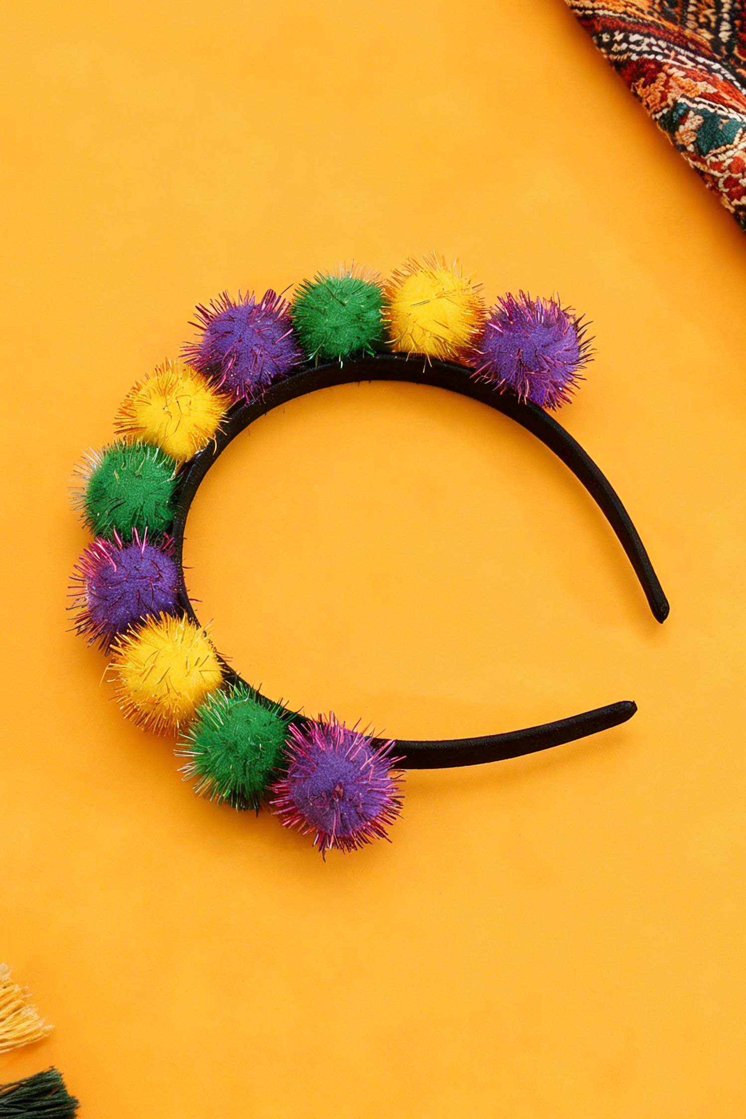 Tillandsia Purple Tinsel Pompom Mardi Gras Plastic Headband - loveforevers