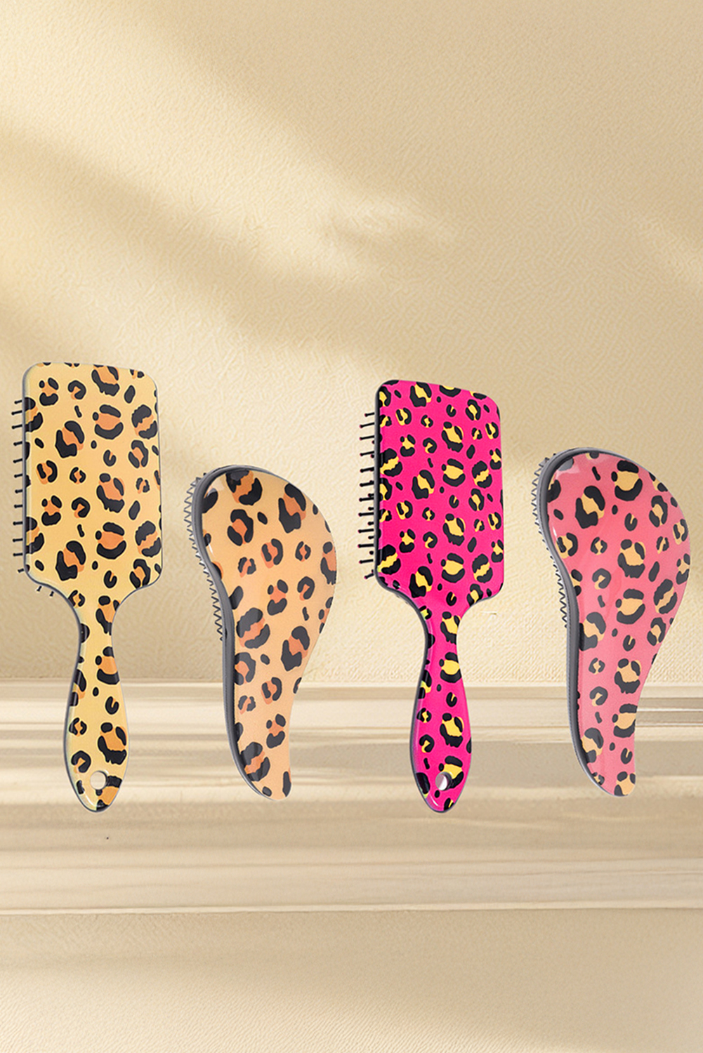 Strawberry Pink Leopard Print Long Handle Air Cushion Comb - loveforevers