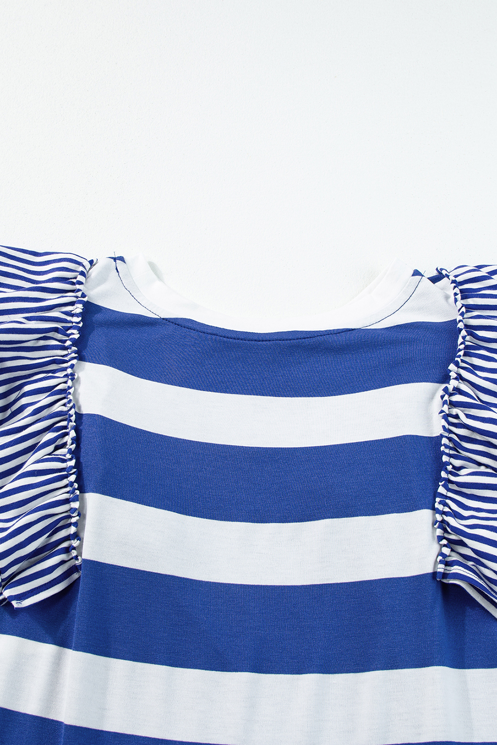 Sky Blue Stripe Contrast Ruffled Sleeve T-shirt Dress - loveforevers