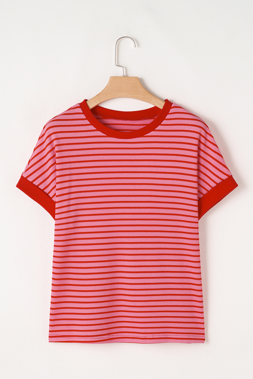 Pink Stripe Knitted Round Neck T Shirt - loveforevers