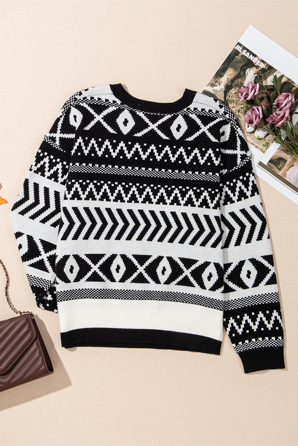 Brown Abstract Print Pullover Sweater - loveforevers