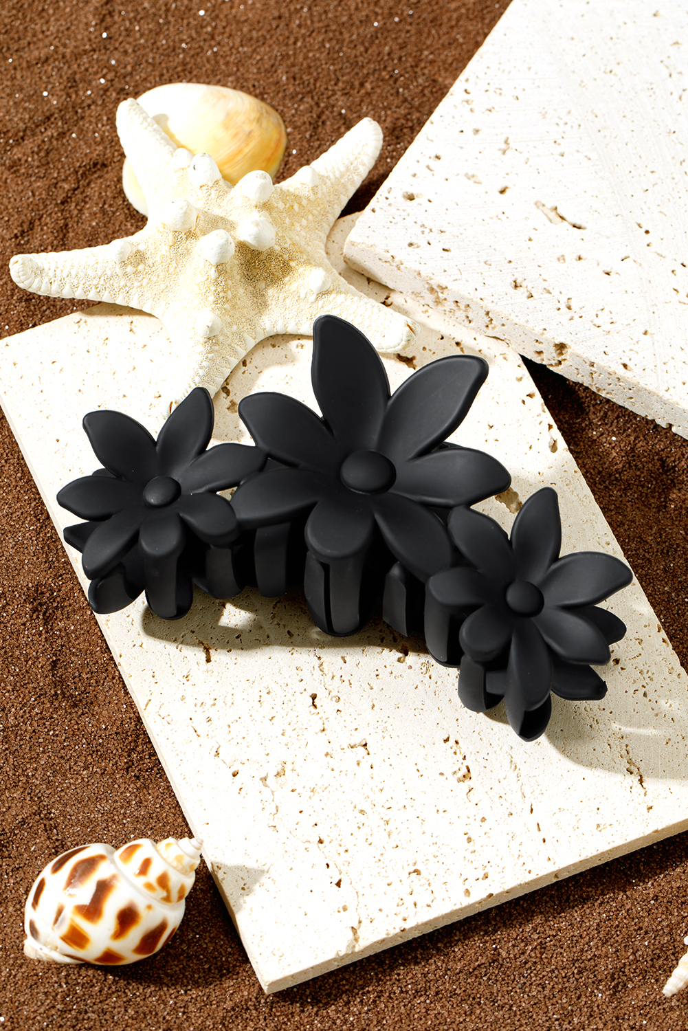 Black Flower Shape Frosted Large Hair Claw Clip - loveforevers