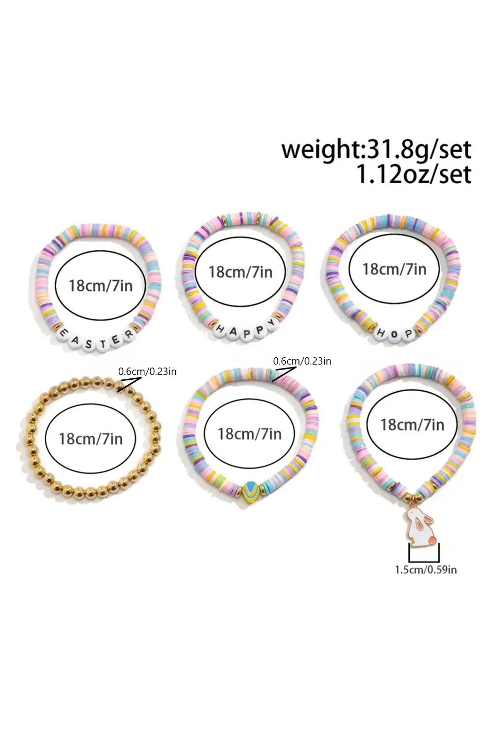 Gold Happy Easter Letter Beaded Elastic Multi Layer Bracelet - loveforevers