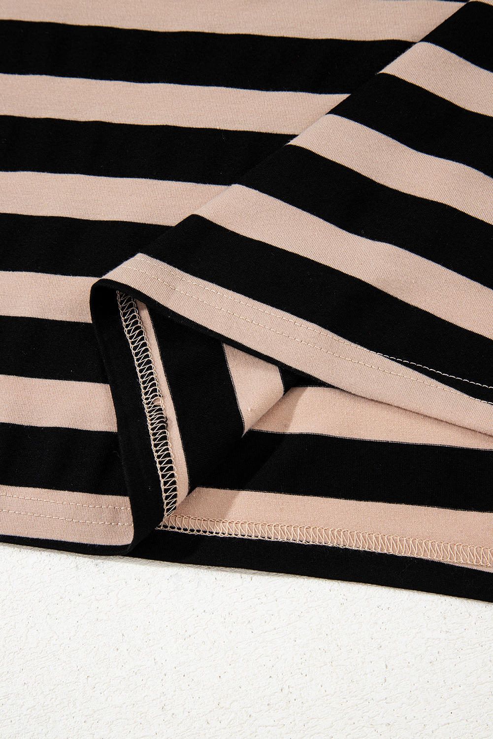 Black Stripe Casual Round Neck T-shirt Maxi Dress with Pockets - loveforevers