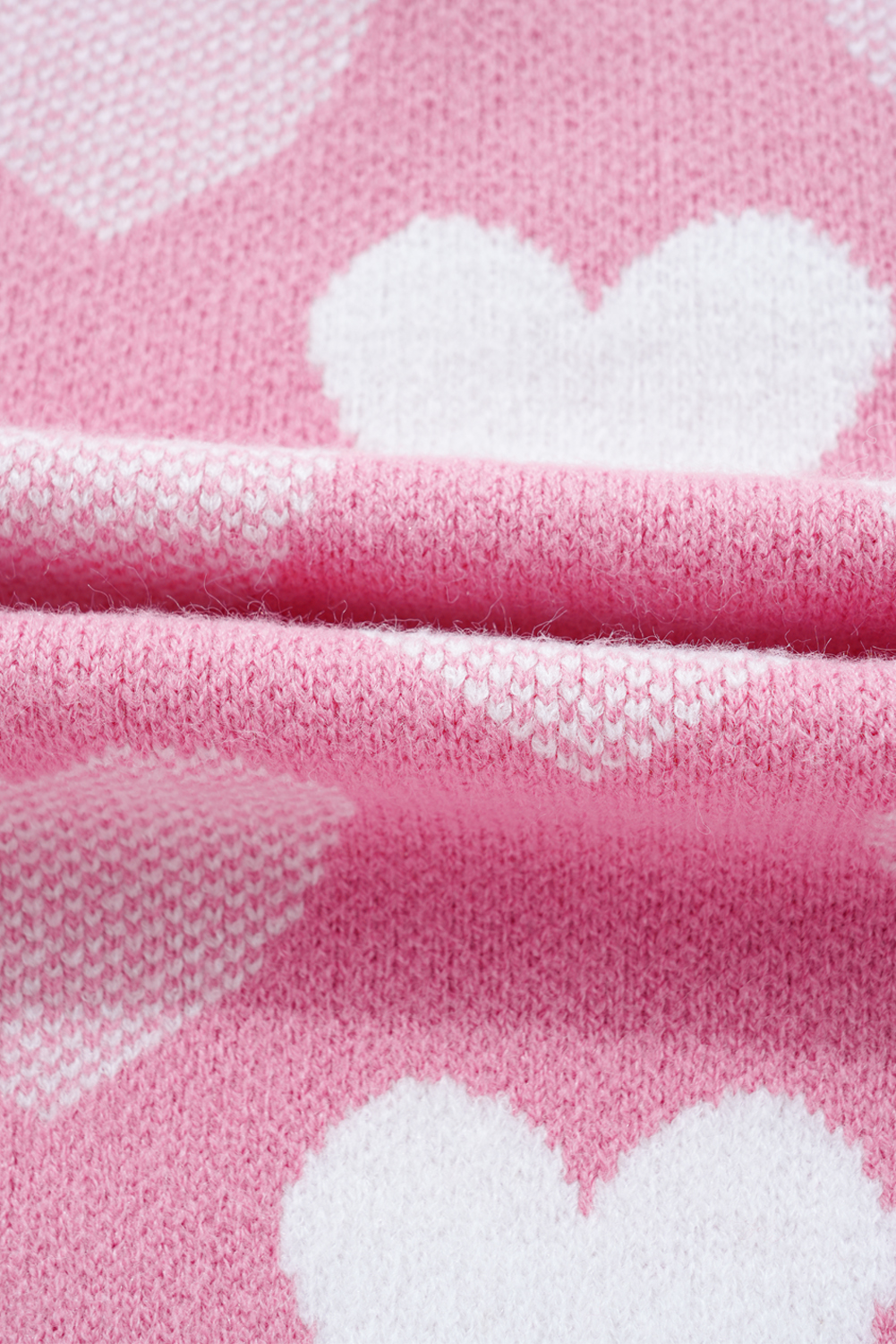 Pink Pearled Heart Print Valentines Crew Neck Sweater - loveforevers