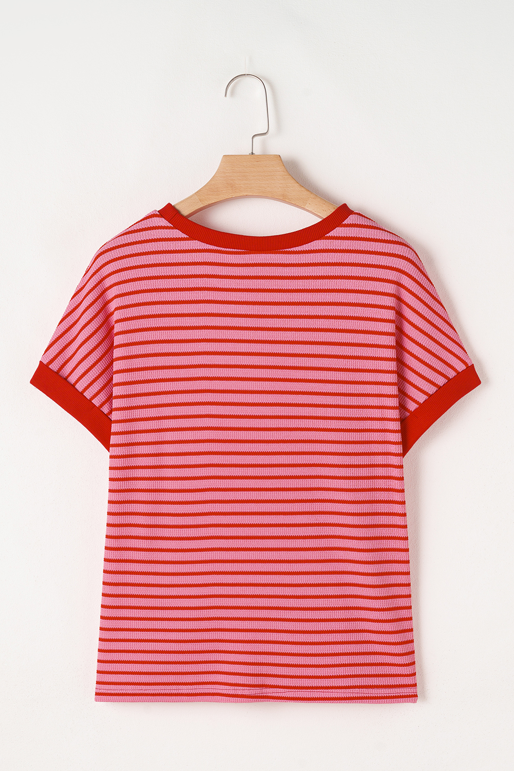Pink Stripe Knitted Round Neck T Shirt - loveforevers