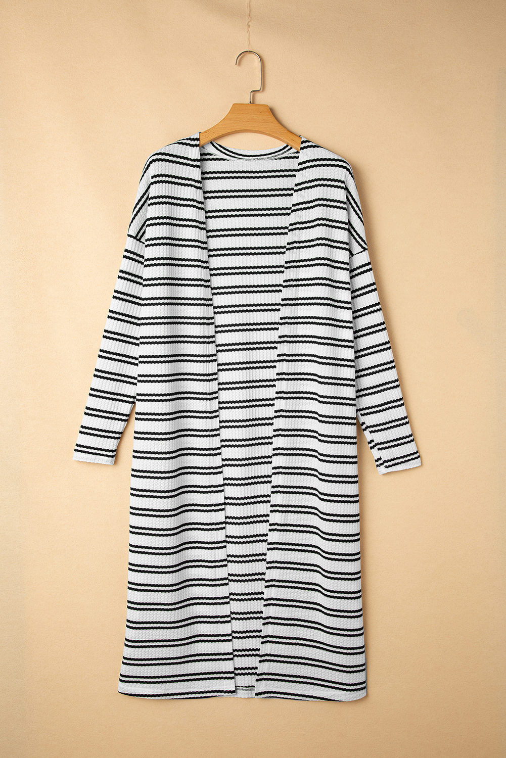 Black Stripe Print Open Front Duster Cardigan - loveforevers