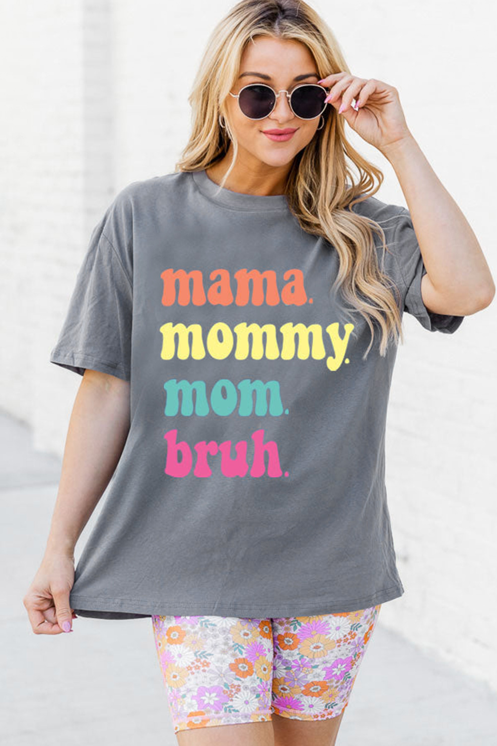 Gray mama mommy mom bruh Crew Neck Graphic Tee - loveforevers