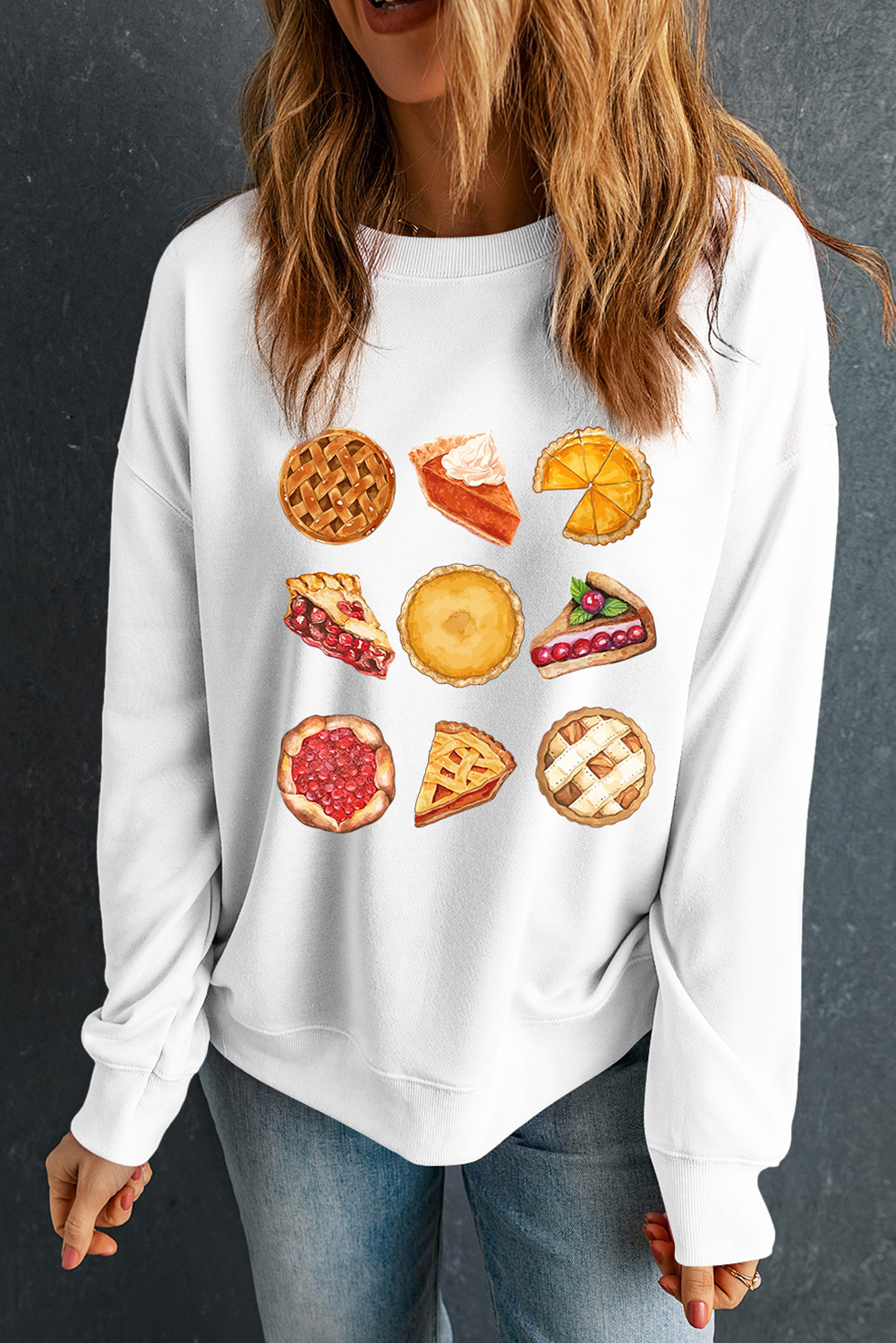 White Yummy Pie Graphic Thanksgiving Sweatshirt - loveforevers