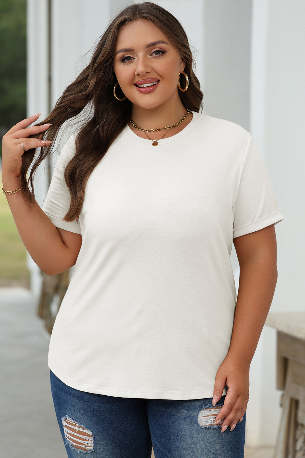Khaki Casual Plain Crew Neck Tee - loveforevers