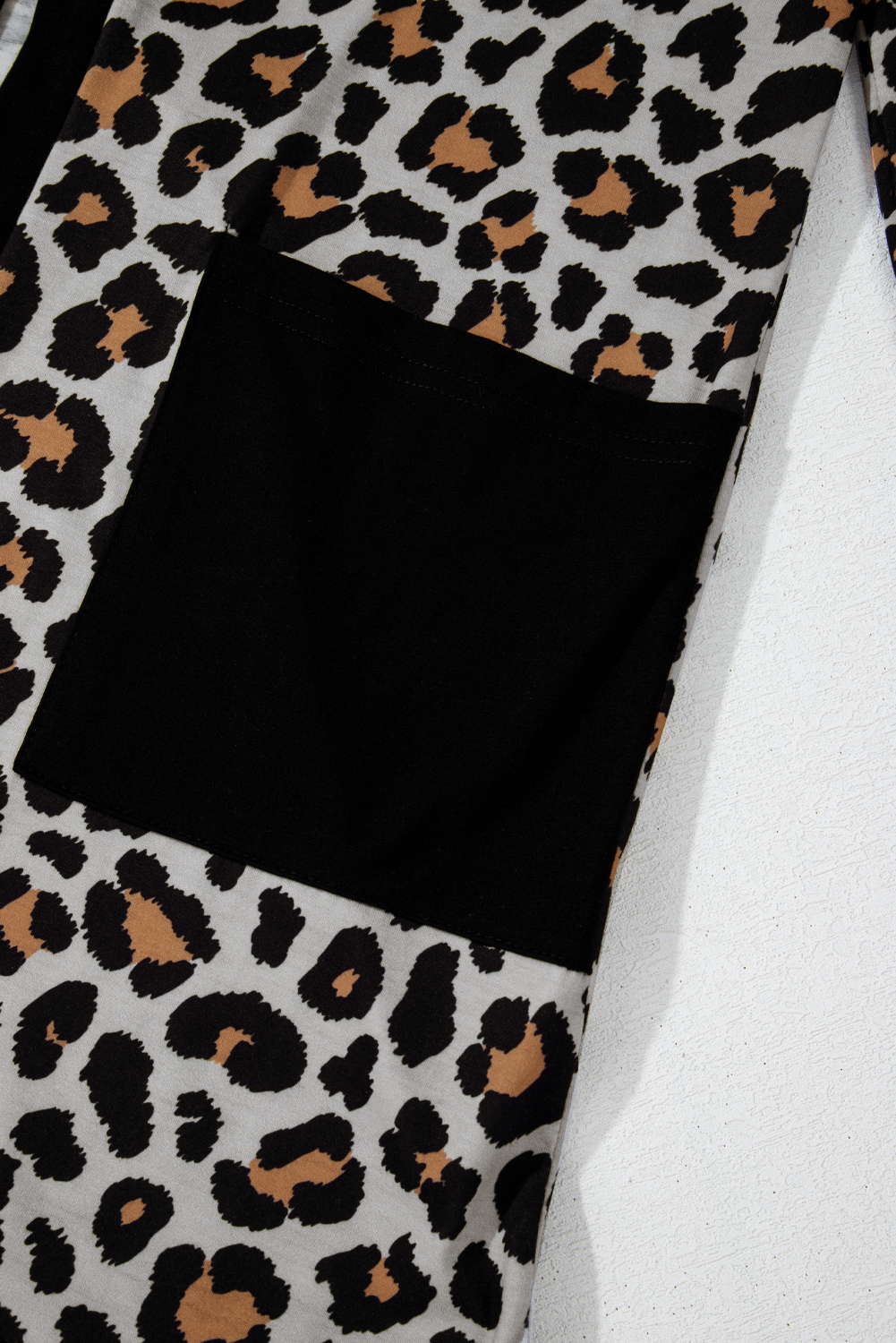 Black Leopard Patched Pocket Open Front Cardigan - loveforevers