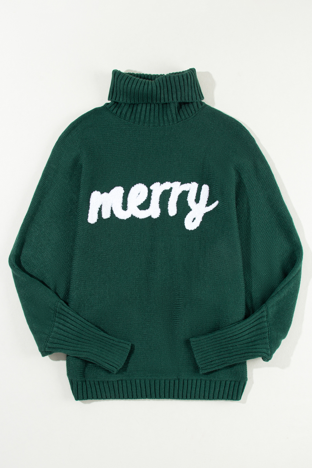 Fiery Red Merry Letter Embroidered High Neck Sweater - loveforevers
