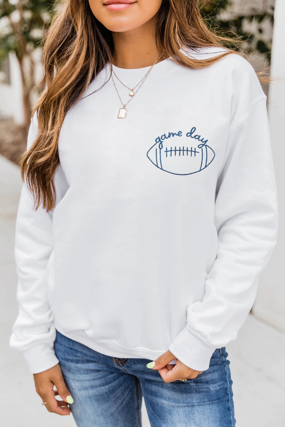 White game day Rugby Embroidered Casual Sweatshirt - loveforevers