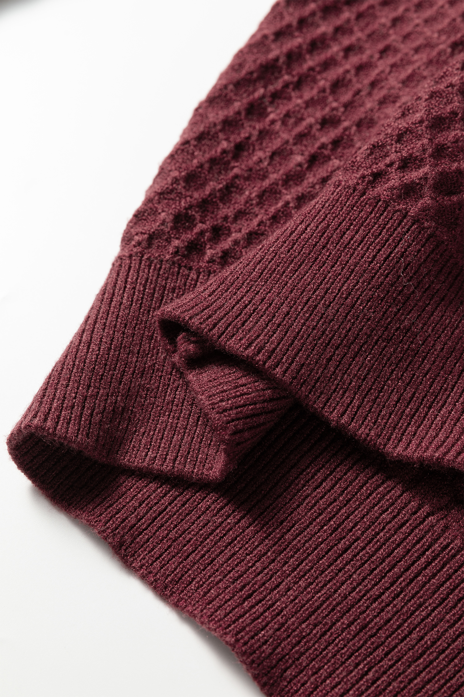 Burgundy  Contrast Lace Frilled Trim Raglan Sleeve Sweater - loveforevers