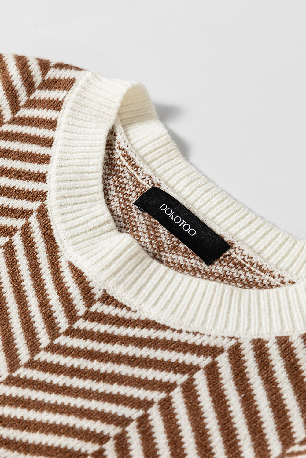 Coffee Contrast Edge Crew Neck Drop Shoulder Sweater - loveforevers