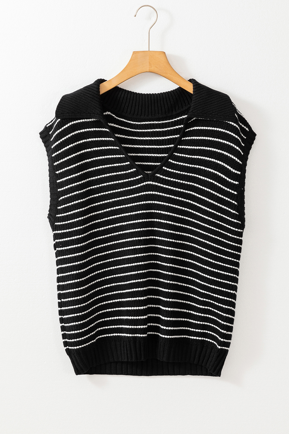 Beige Stripe Turn-down V Neck Sweater Tank Top - loveforevers