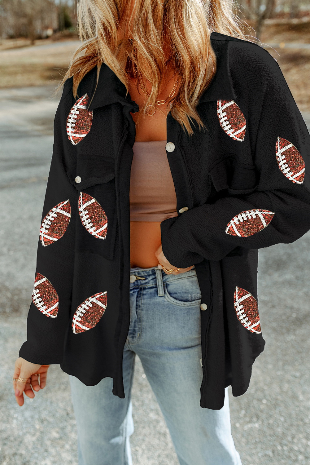 Black Contrast Flap Pockets Relaxed Shacket - loveforevers
