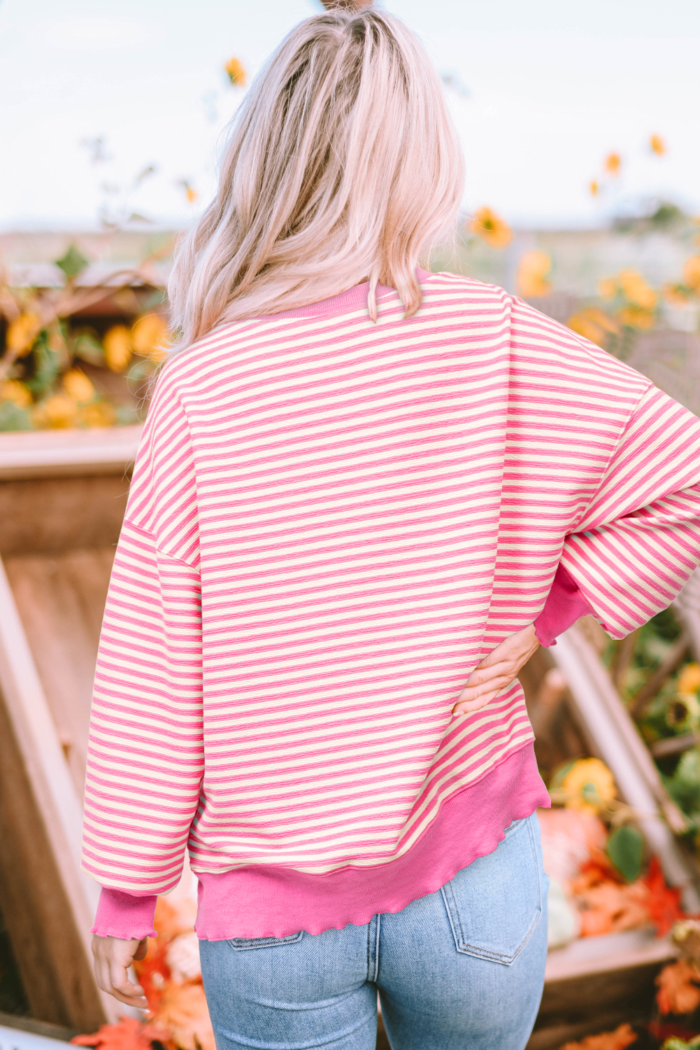 Pink Stripe Santa Clause Print Drop Shoulder Long Sleeve Loose Top - loveforevers