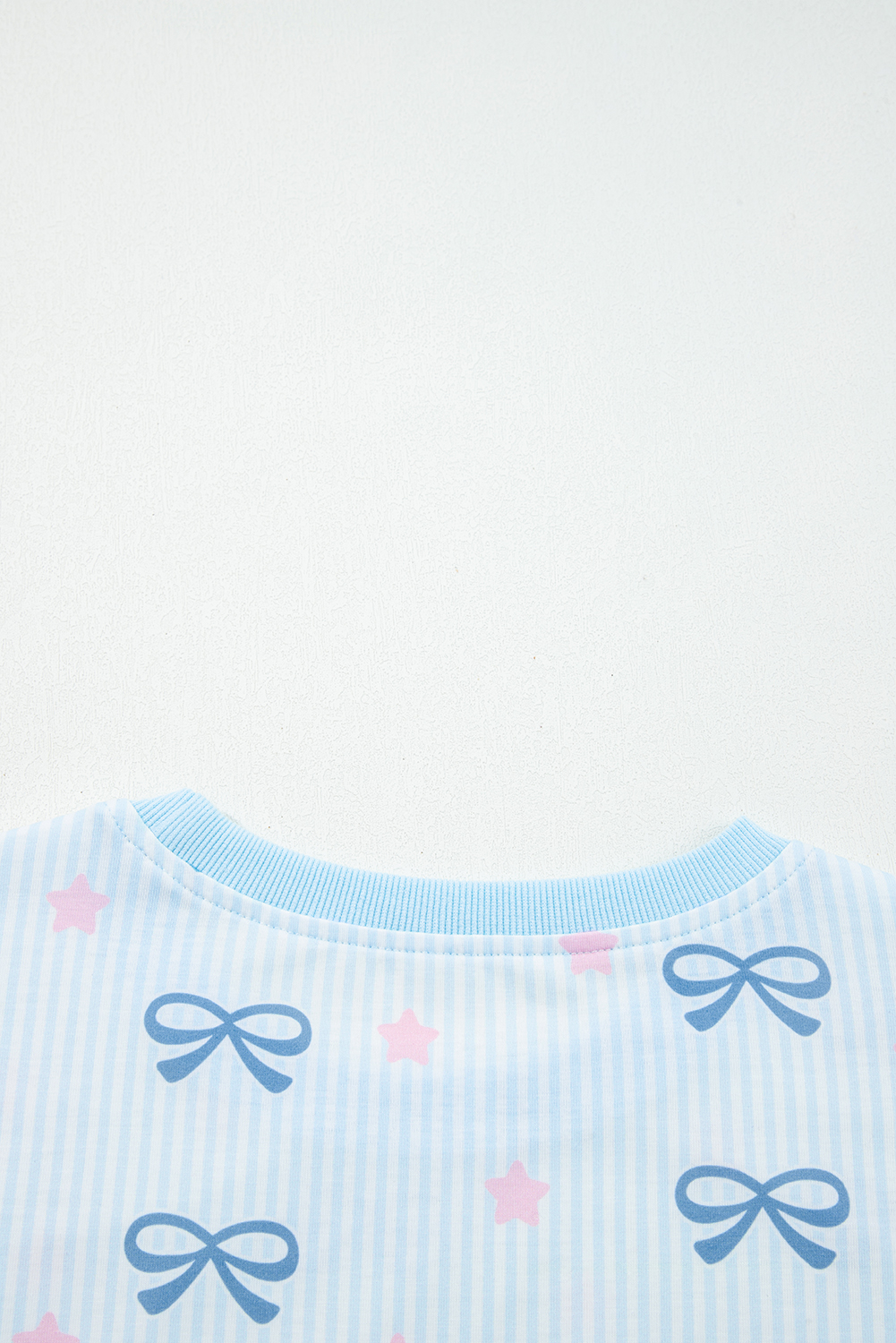 Sky Blue Stripe Bow Star Print Tied Detail 2pcs Lounge Set - loveforevers