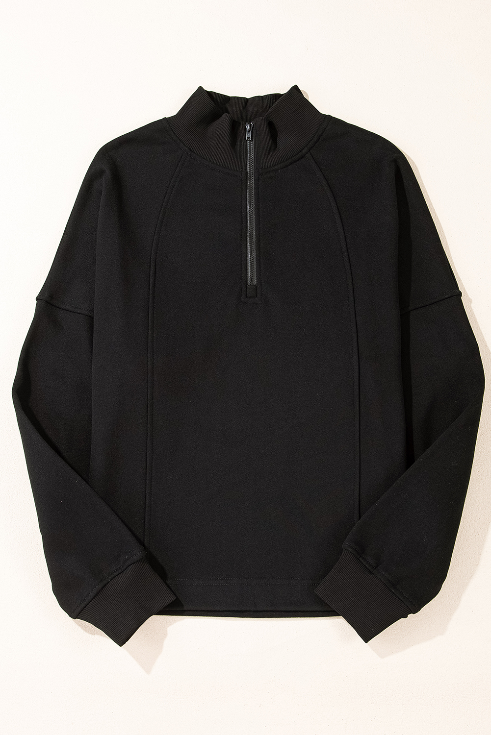 Fushia Zipped Neck Pullover Drop Shoulder Sweatshirt - loveforevers