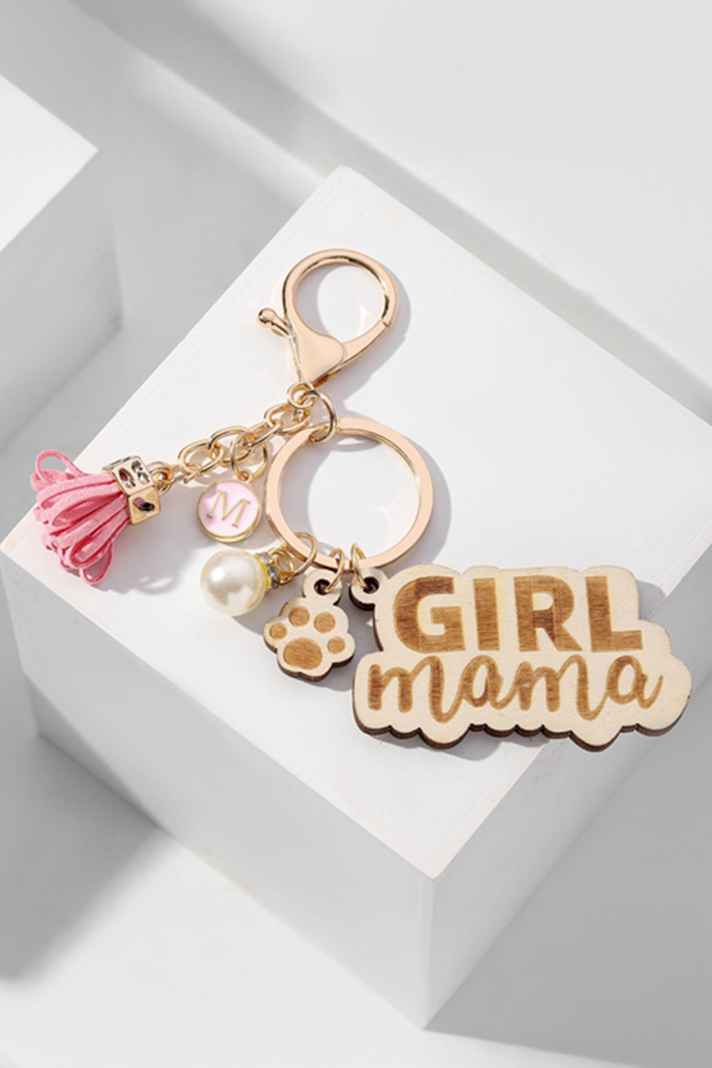 Pink Girl Mama Dog Claw Pearl Tassel Keychain - loveforevers