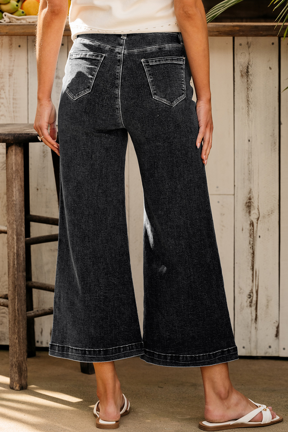 Black Plain Seam Detail Flared Bottom Ankle Length Jeans - loveforevers
